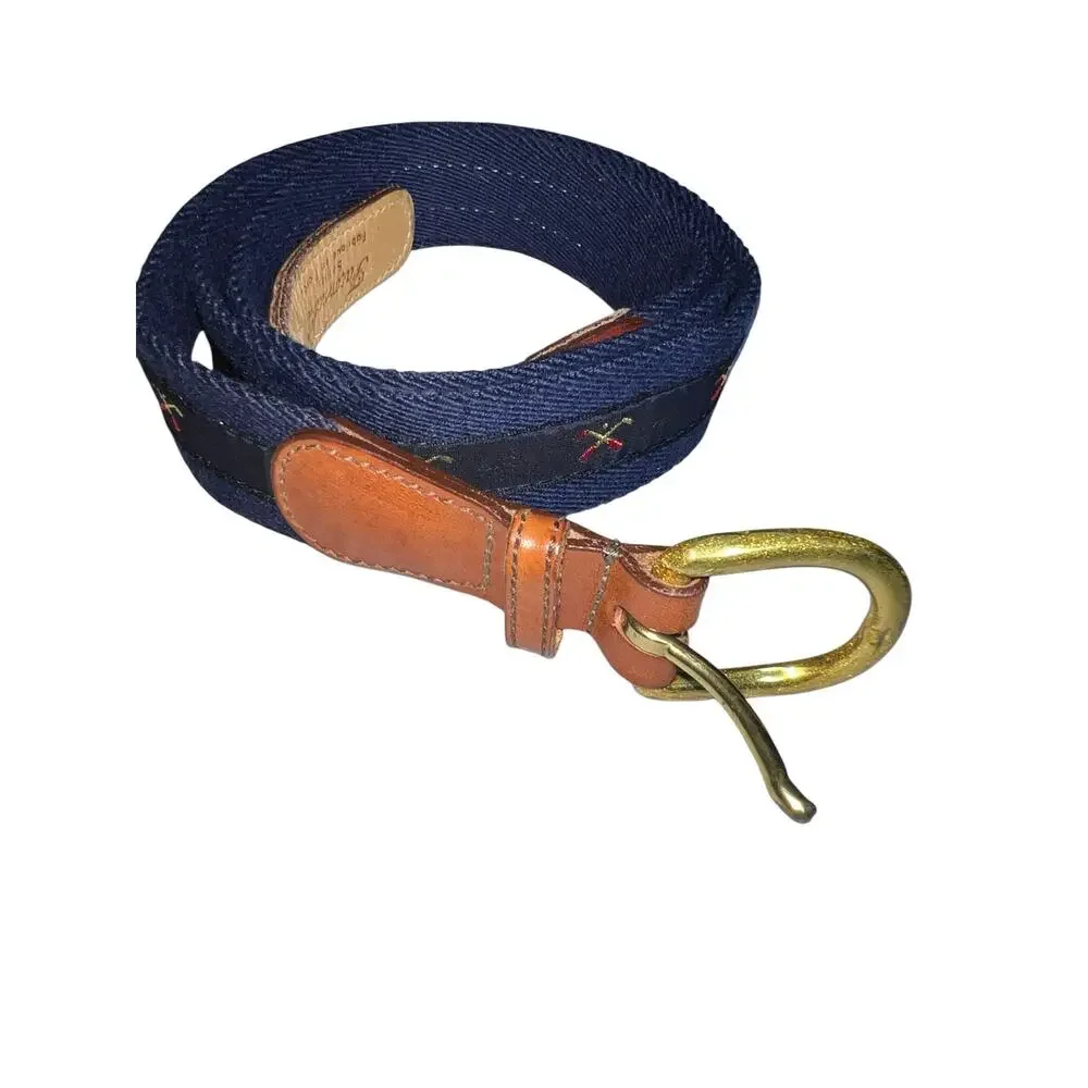 Faconnable vintage preppy-style ribbon belt  navy blue golf clubs made in France